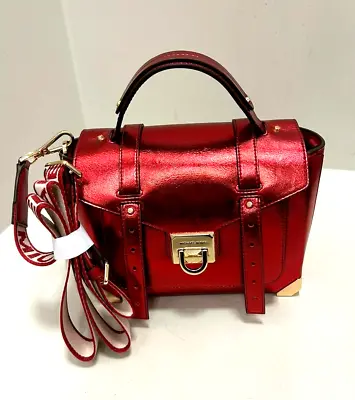 Michael Kors Manhattan Medium Women Satchel Crossbody Handbag Purse Bag Crimson • $108