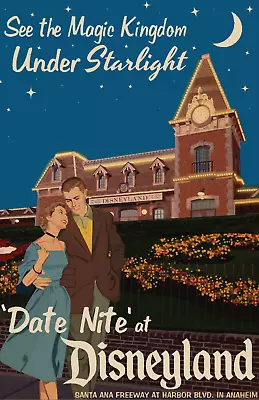 Date Nite Night At Disneyland Magic Kingdom Under Starlight Retro Disney Poster • $29.99