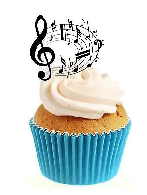 Novelty Musical Notes Circle 12 Edible Stand Up Wafer Paper Cake Toppers  • £3.29