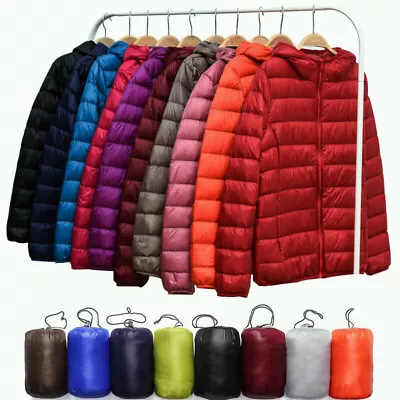 Winter Jacket Collar Packable Women's Stand Hoodie Puffer Coat Down Ultralight • $20.89