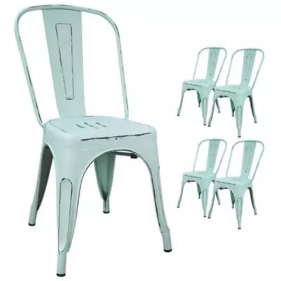 Metal Indoor-Outdoor Chairs Distressed Style Kitchen Dining Chairs Stackable ... • $138.43