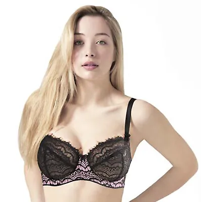 Mimi Holliday Bisou Bisou Strawberry Underwired Unpadded Maxi Bra Black/Pink • £15