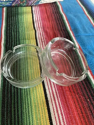 2 Round Glass Ashtray Stackable Clear Ash Tray Cigarette Smoking Home Pub Garden • £2