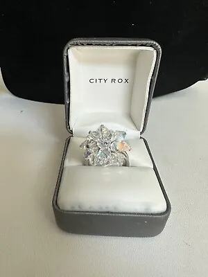 Pretty Cha-Cha Briolette Austrian Aurora Borealis Crystal Ring Adjustable Size 7 • $22