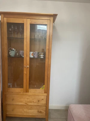 £70 • Buy Solid Wood Display Cabinet With Glass Doors And Shelves - For Collection Only