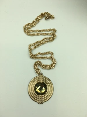 £6 • Buy STATEMENT GRECIAN- Style Retro Gold Tone Round Green Sparkle Pendant Necklace