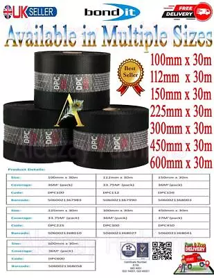 30m DPC Roll Damp Proof Course Polythene Brick Block 100/150/225/300/450/600mm • £6.95