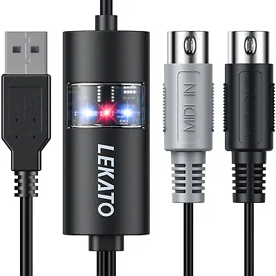 LEKATO Professional MIDI Cable MIDI To USB Interface Input & Output Connecting • $18.99
