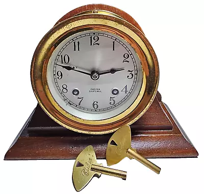 Vintage Chelsea Ship's Bell Clock With Stand And 2 Keys-Works-4.75  Face • $325