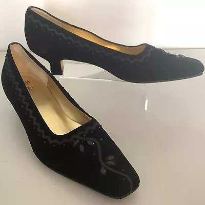 M&S Black Velvet & Crystal Rhinestone Evening/Cruise/Occasion Court Shoes 3.5 36 • £15