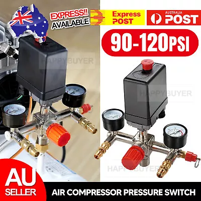 90~120PSI Air Compressor Pressure Switch Control Valve Manifold Regulator Gauges • $21.95