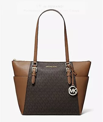 Michael Kors Charlotte Top Zip Tote MK Signature Shoulder Bag Brown • $108.98