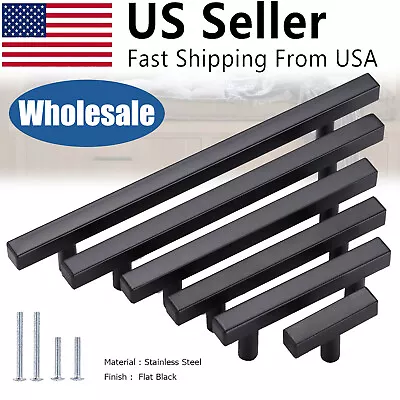 Black Kitchen Cabinet Handles Modern Drawer Square Bar Pulls Stainless Steel Lot • $5.85