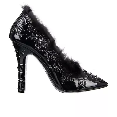 Dolce & Gabbana Cinderella Fur Crystals PVC Pumps Shoes Black 37 US 7 07885 • $728.98