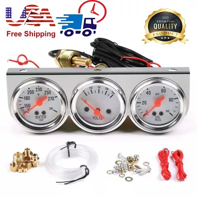 2'' 52mm Oil Pressure Water Temp Volt Meter Triple Gauge Mechanical Chrome Set • $23.99