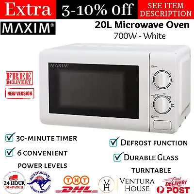 Maxim 20L 700W Countertop Manual Timer Electric Microwave Oven Defrost Heat New • $169.80
