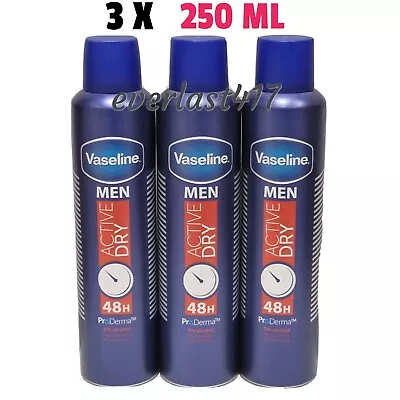 Vaseline Men Active Dry 48H Pro Derma 0 % Alcohol Anti Perspirant 250 ML (3 Pack • £17.85