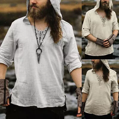 Medieval Renaissance Pirate Viking Men Hooded Shirt Adult Tops Costumes Cosplays • $19.58