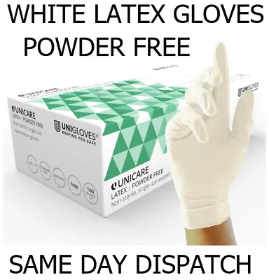 White Latex Gloves Powder Free Disposable Unigloves Xs-xl Box 100 Strong Quality • £1.99