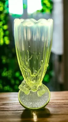 Northwood Twig Vase Vaseline Glass Opalescent Rim Bud Vase UV Glow CRACK Vintage • $59.99