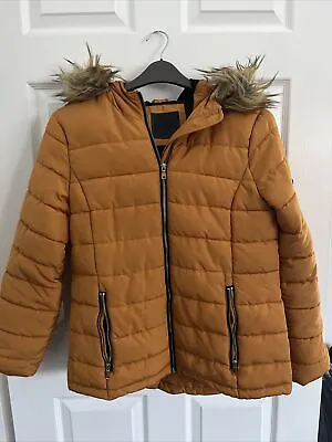 (C7) Women’s - Yellow Mustard Padded Fur Good Coat Size 12 Papaya • £4.99