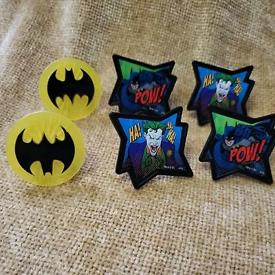 Set Of 6 Plastic Superhero Batman Joker Cupcake Cake Toppers Rings Decorations • $3.50