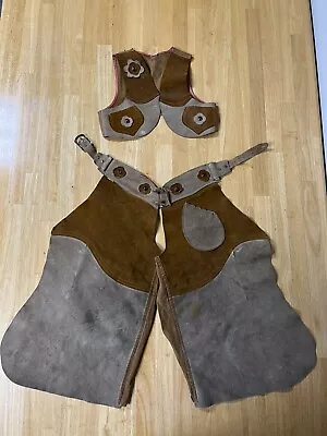 Vintage Child’s COWBOY CHAPS Brown SUEDE LEATHER & Matching Vest • $35