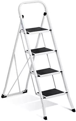 Foldable 4 Step Stool Ladder 330 Lbs Load Capacity Lightweight Steel Anti-Slip • $100.61