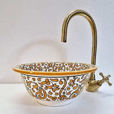 Orange Ceramic Sink Bowl - Painted Countertop Washbasin - Moroccan Bathroom Sink • $219