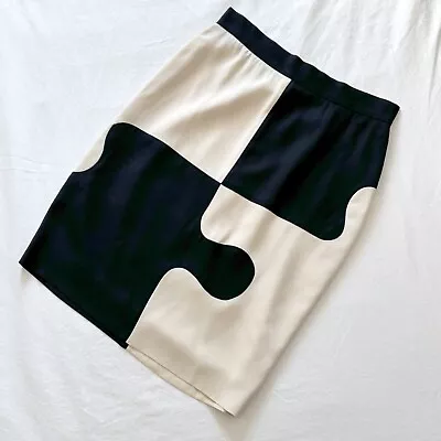 Vintage 90s Moschino Cheap & Chic Jigsaw Puzzle Skirt Black & White Size 12 • $45