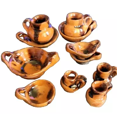 Miniature Brown Pottery/Stoneware Dollhouse Kitchen Set (11 Pieces) Fairy Garden • $13.25