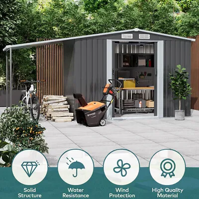 10 X 8 Ft Garden Shed With Extended Roof Outdoor Tool Shed Storage Shed Steel UK • £455.95