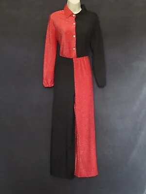 Black Red Metallic Two Tone Long Sleeve Collared Button Up Costume Jumpsuit XL • $32.50