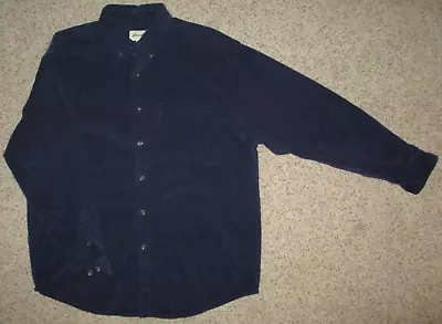 Vintage Eddie Bauer Corduroy Shirt Button Long Sleeve Blue Mens L Pocket Cotton • $24.95