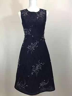 J.crew Collection $995 Adele Jeweled Lace Dress 0 00 Navy Wedding Formal Sample • $350