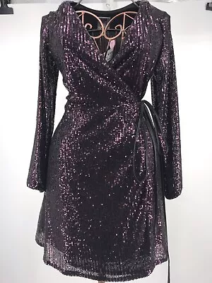 Milly Minis Stretch Micro Sequin Wrap Dress In Blackberry Womens Size 12 NWT • $56.94