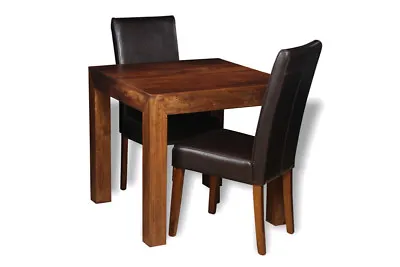 Solid Mango Wood Dakota 80cm Dining Table & 2 Leather Chairs (3 Styles) New • £435.70