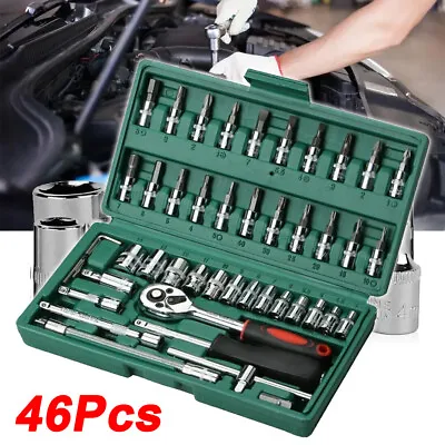 46Pcs 1/4  Drive Socket Set Ratchet Wrench Handle Screwdriver Bits Repair Tool • $19.99