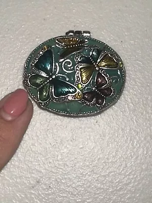 1 3/4  MONET Oval Butterflies Enameled Crystal Jewels Hinged Lid Trinket Box • $13.99