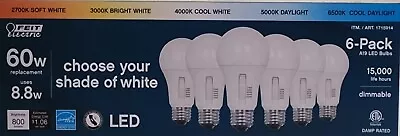 Feit Electric 60 Watt A19 E26 Dimmable LED Bulb Selectable Color (6-Pack) • $9.99