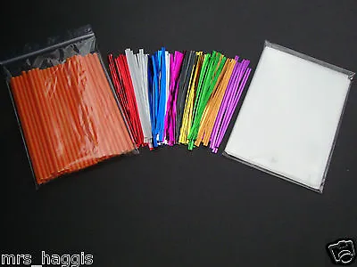  Orange Cake Pop Kit 4.5  Plastic Lollipop Sticks Cello Bags Metallic Ties • £4.75