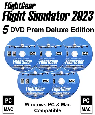 FlightGear Flight Simulator 2023 X Premium Deluxe Edition Flight Sim Plane 5 DVD • $27.49