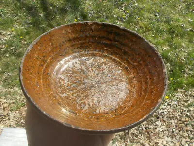 EARLY 1800s HAND THROWN CRUDE PA REDWARE BOWL 7 1/2  UNGLAZED BOTTOM • $85