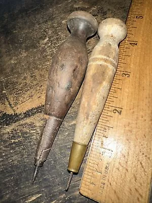 2 Vintage (Scratch Awls) Wood Handles 1 Has Damage!! See Pics. • $12