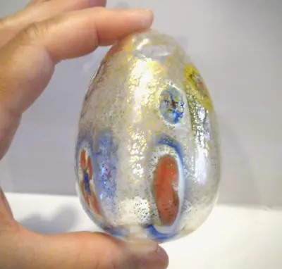 3  Vintage Murano Hand Blown Studio Glass Clear Easter Egg Millefiori Gold Flake • $40