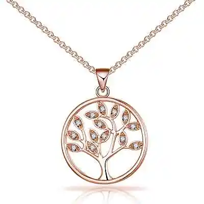 Rose Gold Plated Tree Of Life Necklace Created With Zircondia® Crystals • £9.99