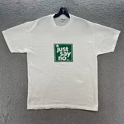 Vintage Just Say No Shirt Mens Large White Green Crew Neck Cotton 50/50 Tee • $22.78