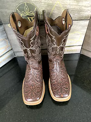 Men's Rodeo Genuine Leather Cowboy Square Toe Brown Botas Bull Dog Hand Tooled • $109.99