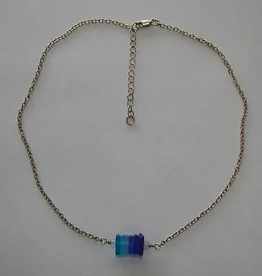 Sterling Silver Addjustable Link Necklace W/ Blue Squares 8.42 Grams. #Q096 • $14.99