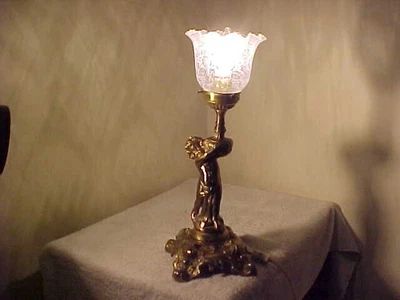 $55 • Buy Vintage Ornate Cherub Putti Figural Gold Tone Table Or Parlor Lamp  16 